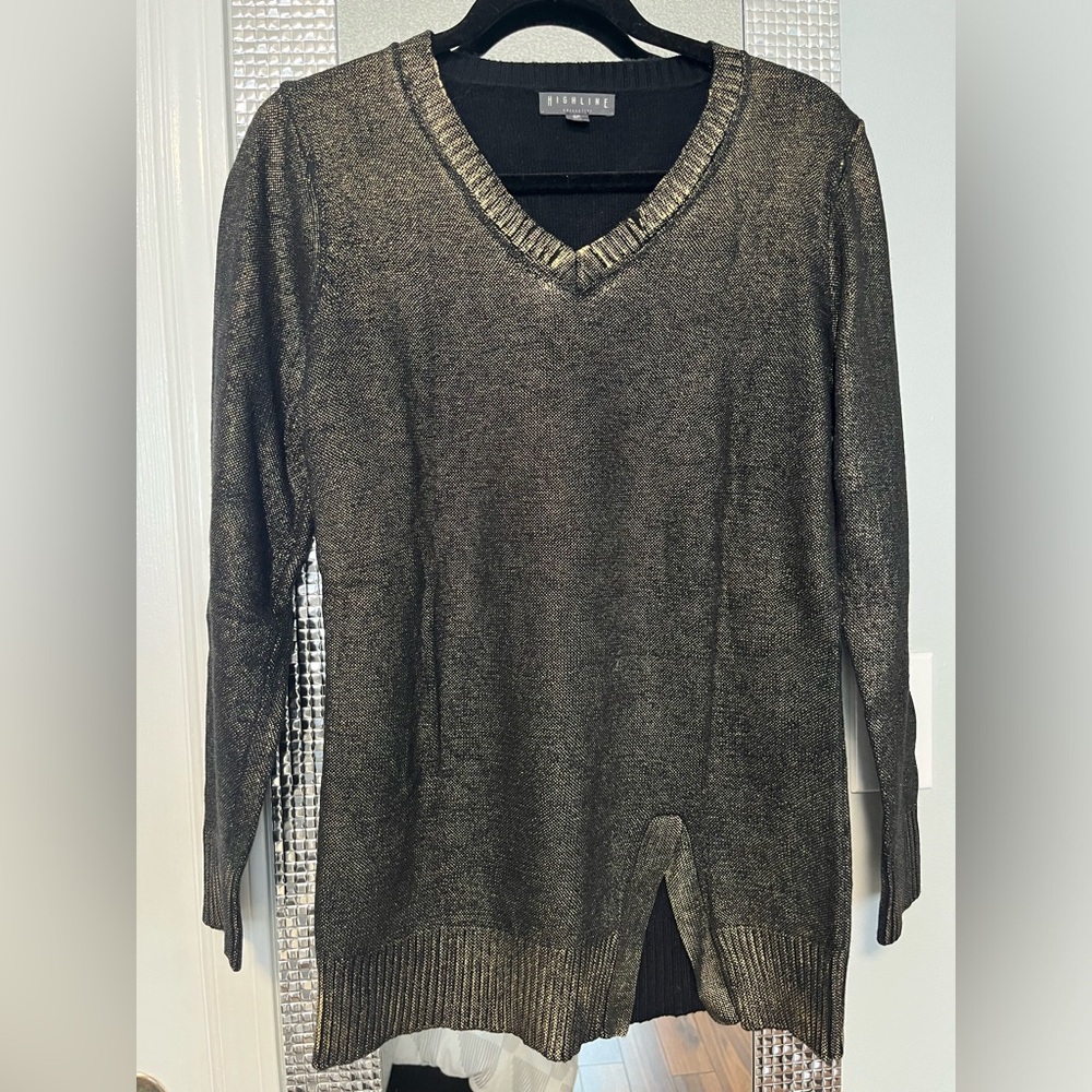 Stylish Black Sweater with Gold Details